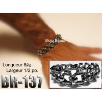 Br-137, Bracelet chaîne tête de mort ,acier inoxidable « stainless steel » 